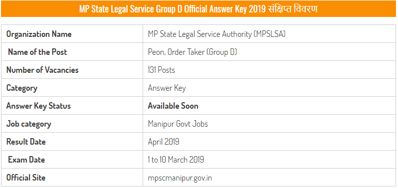 MP State Legal Service Group D Examination 2019