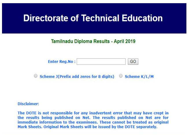 TNDTE Diploma Result 2019 Link